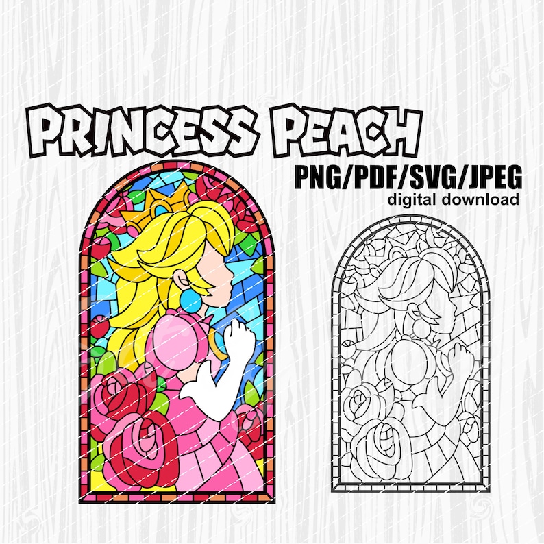 Princess Peach Stained Glass Window Super Mario Bros Movie file format:png 300dpi/svg/pdf/jpeg/ perfect for Tshirt/Layered colors 4 easy cut image 1