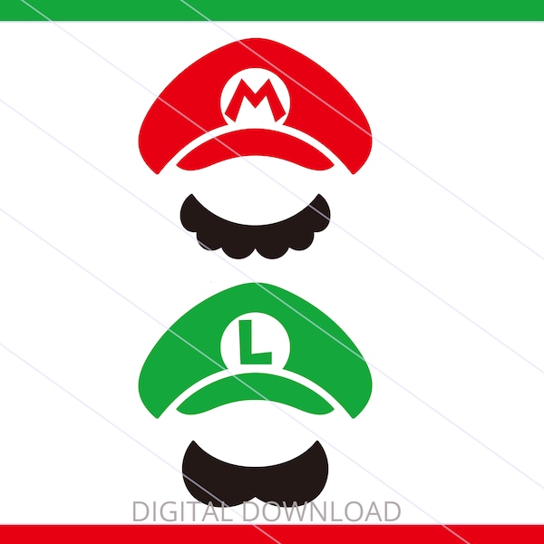 Super Mario Bros Movie Mario & Luigi Hat 3 SVG and 3 PNG perfect for vinyl/htv/sublimation/waterslide/digital/mug/tshirt/birthday/party/