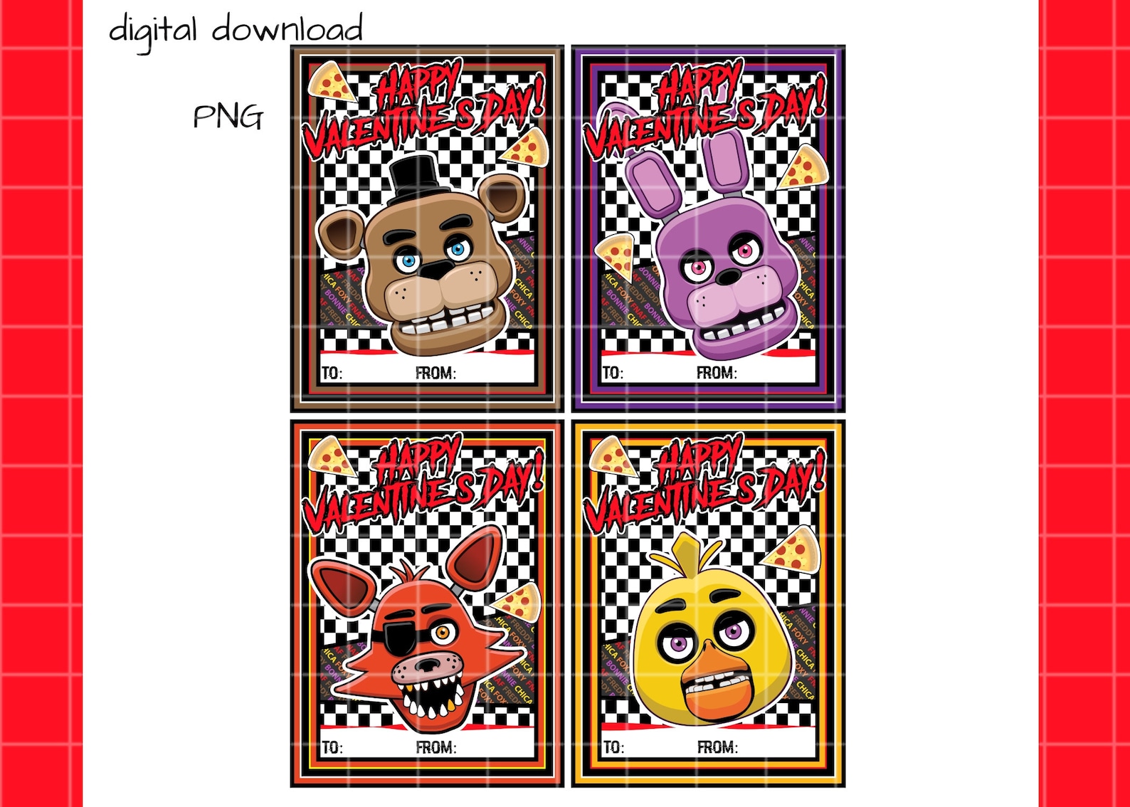 FNAF Valentine Day Freddys Happy Valentines Day Cards 4 PNG Five Nights ...