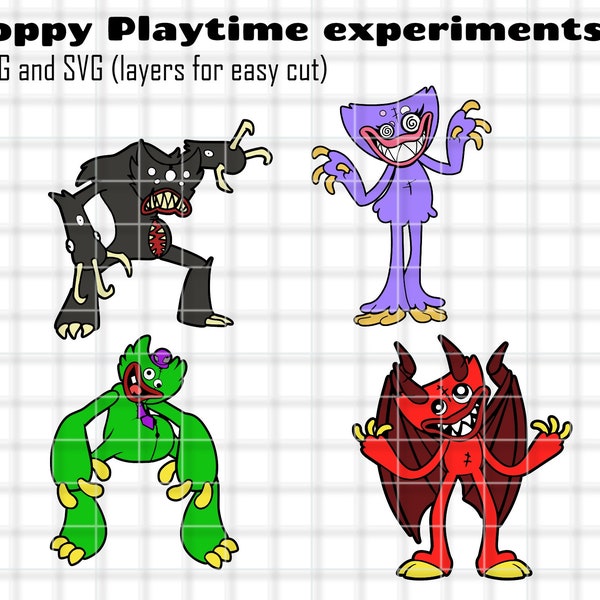 Poppy Playtime/Huggy Wuggy experiment-Killy Billy(red)Scary Larry(grey)Silly Billy(green)Sissy Blissy(purple) PNG/SVG(layers) ZipFile Bundle