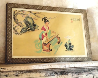 Vintage Chinese Ink Art Watercolour Painting
