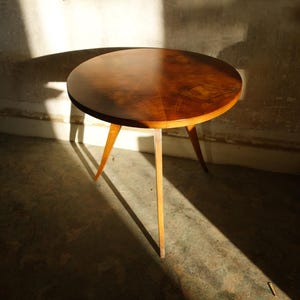 Midcentury Walnut Burl Side Table - Scandinavian Style Wooden Round Coffee Table