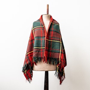 Vintage Scottish Wool Tartan Blanket: Red Plaid Fringed Throw