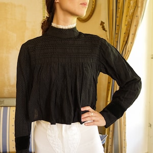 RESERVED Antique French Silk and Velvet French Cropped Blouse Shirt.