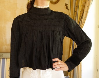 RESERVED Antique French Silk and Velvet French Cropped Blouse Shirt.