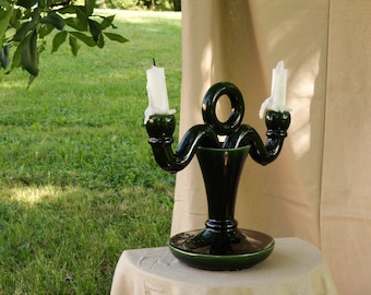 Art Deco Green Glazed Ceramic Candleholder.