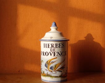 Apothecary Style Ceramic Spice Jar – Vintage Moustiers Pottery