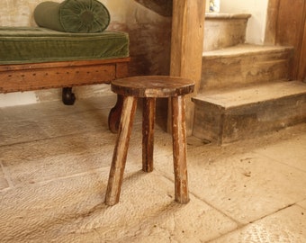 50's French Rustic Wooden Tripod Stool.