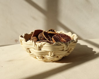 Art Deco Braided Ceramic Fruit Bowl.