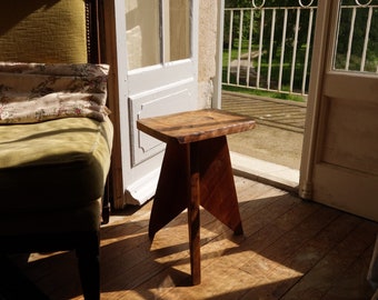 Handmade Modernist Wooden Tripod Stool.