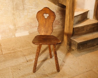 1 of 4 French Brutalist Chalet Wooden Chair.