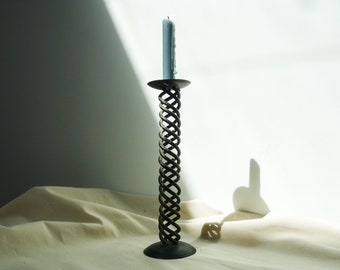 Brutalist Twisted Iron Candlestick.