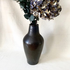 Contemporary Stoneware Vase. Handmade Pottery Jug. Black Artisanal Ceramic Vase.