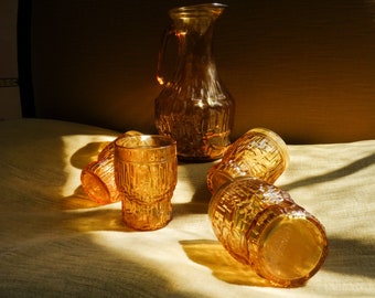 70s Amber Textured Juice Glasses with Jug.