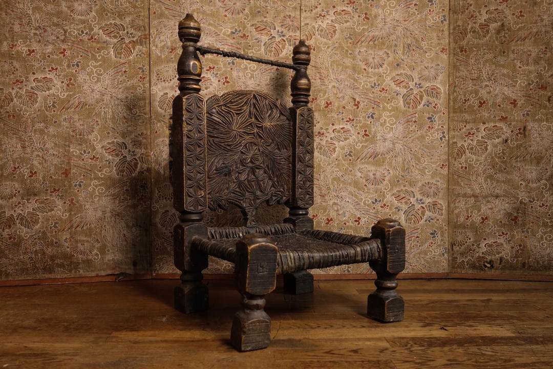 Antique Afghan Carved Wood Chair - Ethnic Traditional Folk Art ...
