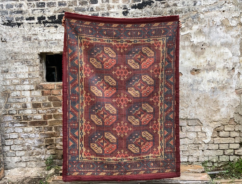 Vintage Wool Rug. Living Room, Bedroom, Entry Oriental Rug. Tapestry Wall Decoration. Pink Tones Retro Carpet. Cozy Boho Home Decor. image 2