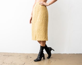 50s Pastel Yellow Wool Midi Skirt - Vintage Retro Clothing