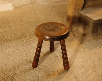 50's French Rustic Wooden Tripod Stool.