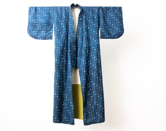 RARE Japanese Silk Kimono. Authentic Handmade Haori Kimono. Long Blue Haori Coat. Natural Fabrics Only Unisex Asian Robe.
