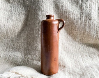 Antique French Terracotta Hot Water Bottle with Handle: Rustic Vase, Countryhouse Decor