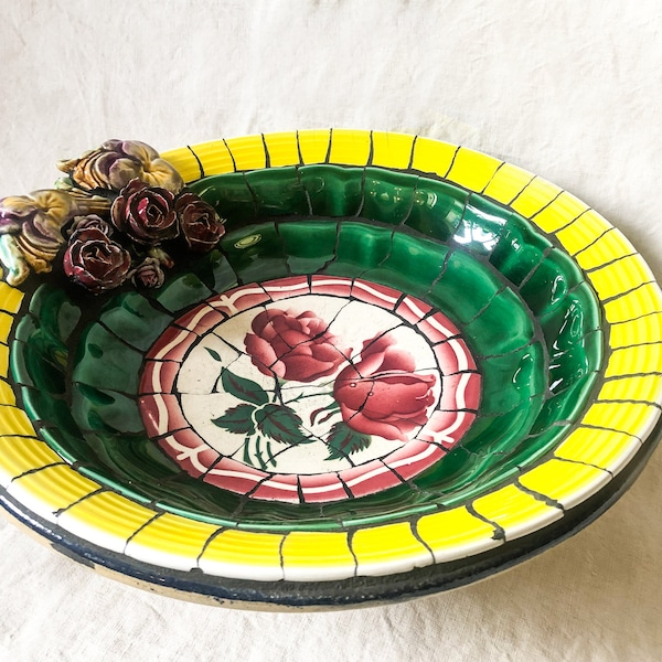 HANDMADE Barbotine Art Deco Mosaic Fruit Holder.