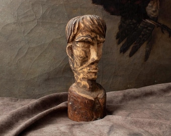Brutalist Wooden Sculpture – Vintage Abstract Wood Art Object – Mid Century Rustic Decor