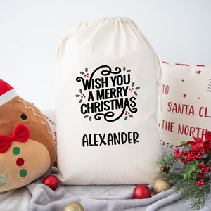 Divertente borsa di Babbo Natale per bambini - Borsa di Natale con nome personalizzato - Borsa di Natale - Bellissimo regalo segreto di Babbo Natale - Borsa di Natale - Borsa di Babbo Natale personalizzata