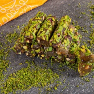 Delicious Turkish delight with double pistachios , Turkish Delight ,with Pistachio and coated by Refa Food Pistachious Delight
