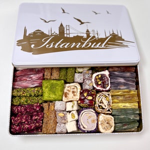 Mixed Turkish Delight, Turkish Delight ,with Pistachio and coated by Refa Food Pistachious Delight, Best , -in the Metal box-