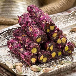 Double Delight Turkish Delight with Rose Leaf and Pistachio Wick by Refa Food: Candy Coated Sweetmeats Embracing Natural Anatolian Flavors,