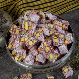 Double Roasted Turkish Delight with Pomegranate and Pistachio by Refa Food: Authentic, Gourmet, Handcrafted, Turkish Dessert