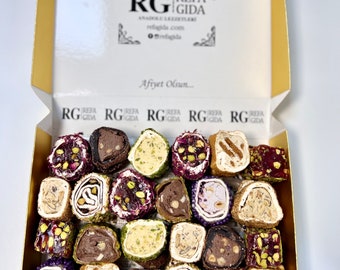 Mixed Turkish Delight, Turkish Delight ,with Pistachio and coated by Refa Food Pistachious Delight, Best ,Turkish Delight