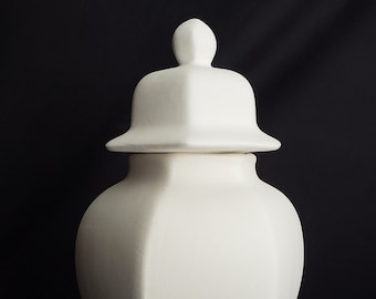 Ceramic Bisque - Hexagonal Ginger Jar or Urn with lid