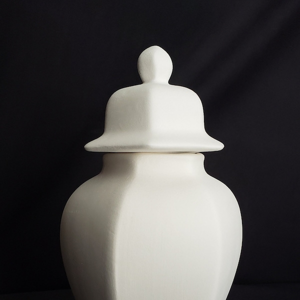 Ceramic Bisque - Hexagonal Ginger Jar or Urn with lid