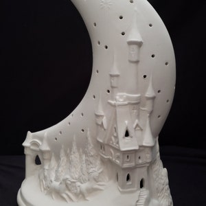 Ceramic Bisque - Light up Moon with mountain castle