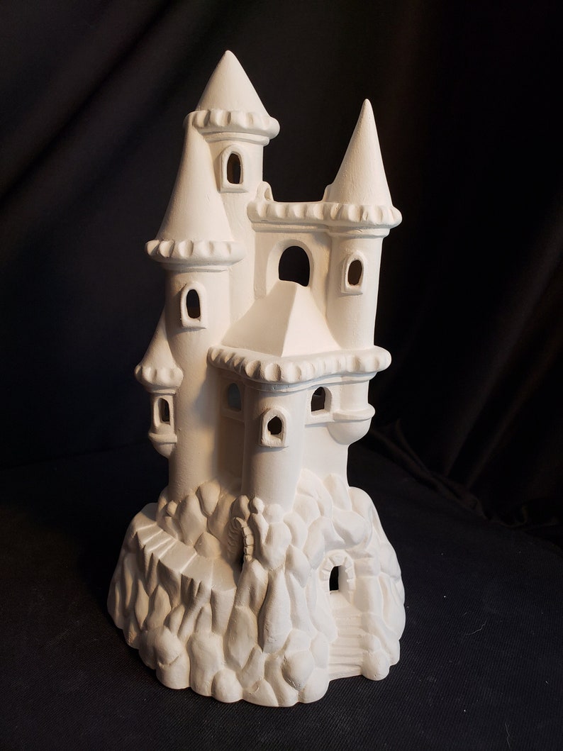 Ceramic Bisque - 9" Tall castle for shelf or aquarium decoration image 1