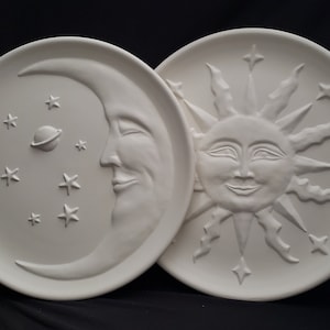 Ceramic Bisque - Sun and Moon decorative plates or plaques