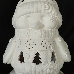 Ceramic bisque - Christmas penguin ready for optional lighting