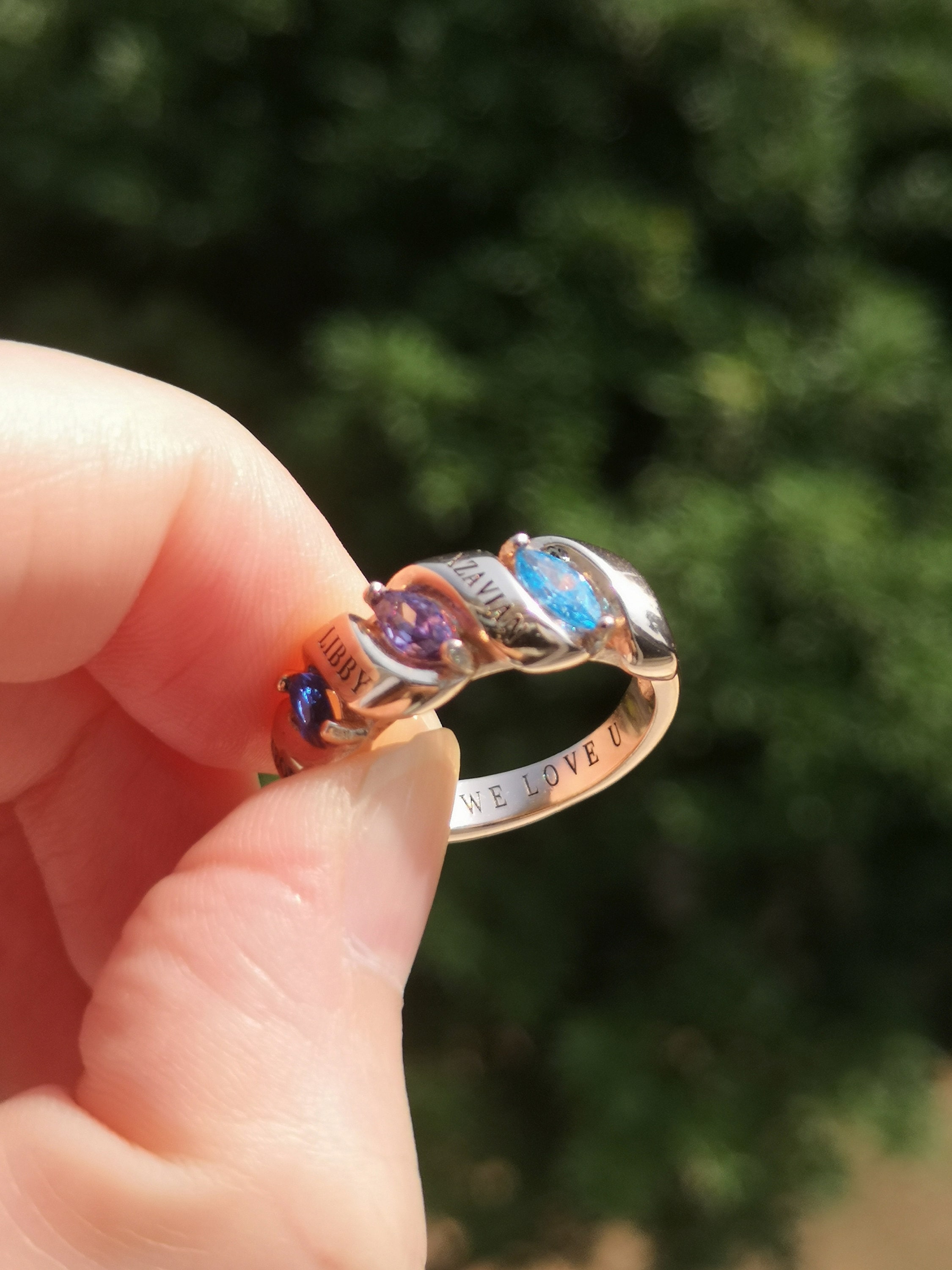 Personalized Mothers Rings With 3 Birthstones For Women 925 Sterling Silver Engraved Family Name Rings For Mother Grandma Anniversary Rings (size 6