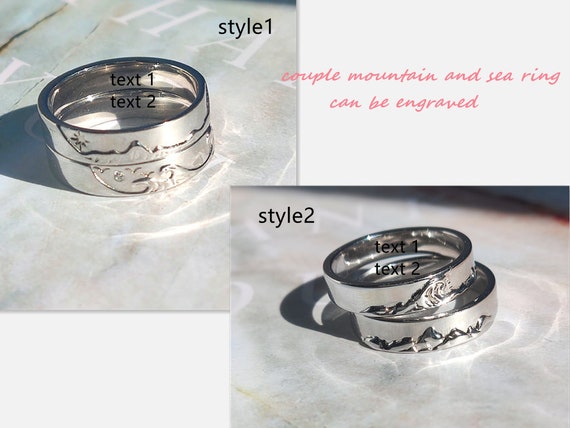 AJS Silver Rings Custom Adjustable Sun And Moon Matching Rings Engraved I  LOVE YOU Couples Rings