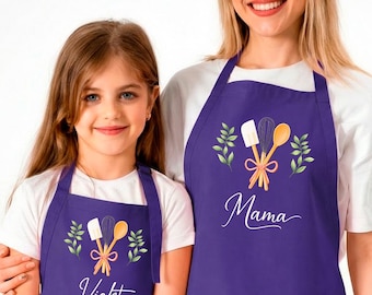Personalized Mom & Kids Apron, Custom Matching Aprons with Pockets