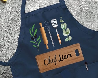 Personalized Kitchen Apron, Custom Name Cooking Apron with Pockets, BBQ Cooking Apron,Cooking Gifts Men,Baker Cook,Chef Dad Husband Birthday