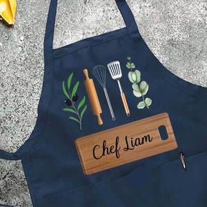 Personalized Kitchen Apron, Custom Name Cooking Apron with Pockets, BBQ Cooking Apron,Cooking Gifts Men,Baker Cook,Chef Dad Husband Birthday