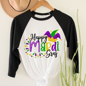 Happy Mardi Gras Beads Fun Unisex Tee Raglan shirt, Mardi Gras Raglan, New Orleans Tee, Mardi Gras Party Carnival Raglan, Fat Tuesday