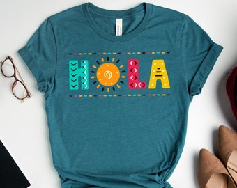Hola Tshirt,Retro Hola Sunshine Shirt,Spanish Teacher Gift,Mexican Woman Gift ,Hola Spanish Outfit,Matching Vacation Tee,Latina Shirt