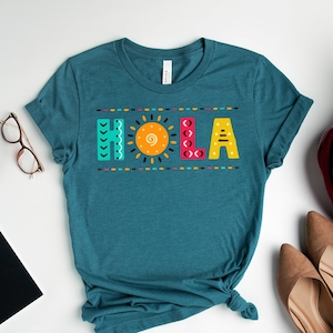 Hola Tshirt,Retro Hola Sunshine Shirt,Spanish Teacher Gift,Mexican Woman Gift ,Hola Spanish Outfit,Matching Vacation Tee,Latina Shirt