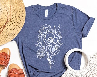Botanical Flower Tshirt, Wildflowers Shirt, Mother's Day Gift, Floral Shirt, Floral Tshirt,  Womens Tees, Ladies Shirts, Gift for Her