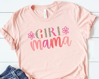 Girl Mama Leopard Tee Shirt for New Mom, Girl Mama Cheetah T-Shirt for Mother's Day Gİft, Cute Mother's Day Gift Tee,Girl Future Mom T Shirt