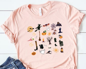 Halloween Little Things Doodles Shirt, Halloween Graphic Shirt, Cute Halloween Tee Shirt, , Pumpkin Witch Ghost Spooky Mom Shirt Witch Shirt