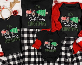 Personalized Matching Family Christmas Tee Shirt, Vintage Truck Holiday Tee Shirt, Farm Christmas tractor 2026 pjs, Christmas Gift